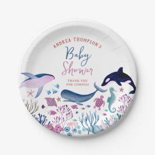 Modern Onder het Zee Genderneutraal Baby shower Papieren Bordje
