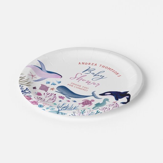 Modern Onder het Zee Genderneutraal Baby shower Papieren Bordje (Gekanteld)