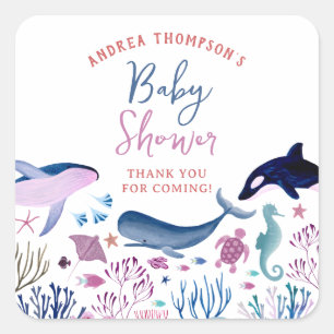 Modern Onder het Zee Genderneutraal Baby shower Vierkante Sticker