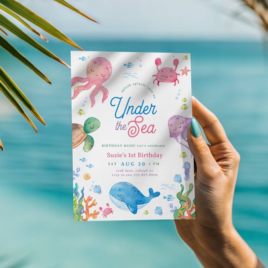 Modern Onder het Zee Kinder 1e Verjaardagsfeest Kaart