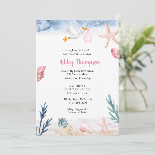 Modern Onder het Zee Slaat Roze Kaart (Staand voorkant)