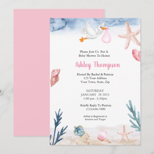 Modern Onder het Zee Slaat Roze Kaart (Voorkant / Achterkant)