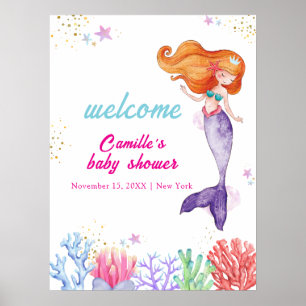 Modern Onder Zee Zeemeermin Koraal Baby shower Wel Poster