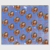 Modern One foto  naam Blue Christmas Cadeaupapier (Vlak)