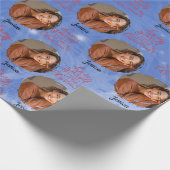 Modern One foto  naam Blue Christmas Cadeaupapier (Hoek)