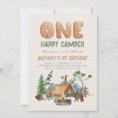 Modern One Happy Camper Woodland 1st Kaart (Voorkant)