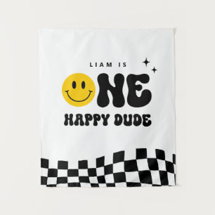 Modern ONE Happy Dude Verjaardagsfeestje Tapestry Wandkleed