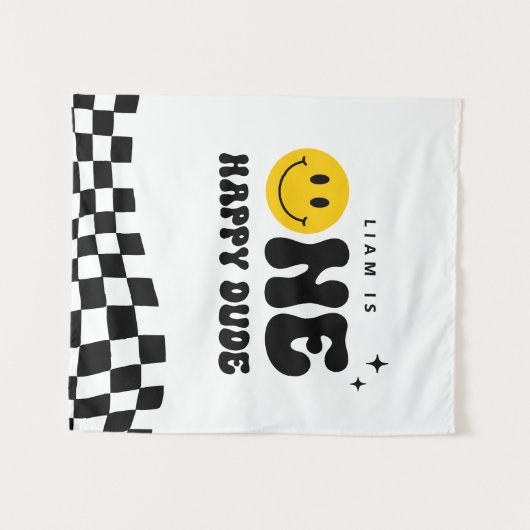 Modern ONE Happy Dude Verjaardagsfeestje Tapestry Wandkleed (Voorkant (horizontaal))