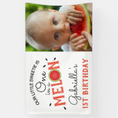 Modern One in een Melon | Foto 1st Birthday Spandoek (Verticaal)