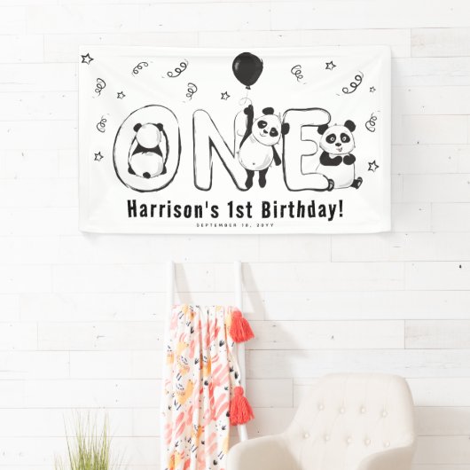 Modern ONE Panda 1e verjaardag Spandoek (Insitu)