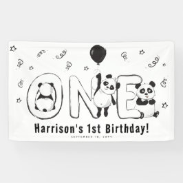 Modern ONE Panda 1e verjaardag Spandoek
