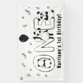 Modern ONE Panda 1e verjaardag Spandoek (Verticaal)
