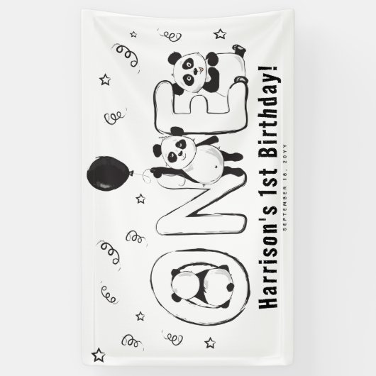 Modern ONE Panda 1e verjaardag Spandoek (Verticaal)