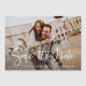 Modern One Photo Wedding Sla de Date Kaart op Magnetische Uitnodiging (Voorkant)