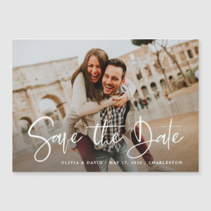 Modern One Photo Wedding Sla de Date Kaart op Magnetische Uitnodiging
