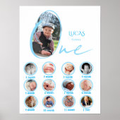Modern One Year Milestone Baby Boy Photo Collage Poster (Voorkant)