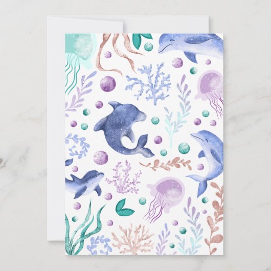 Modern Oneder het Zee Dolfijn Retro Eerste Verjaar Kaart (Achterkant)