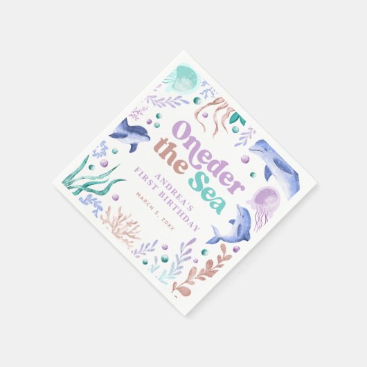Modern Oneder het Zee Dolfijn Retro Eerste Verjaar Servet (Hoek)