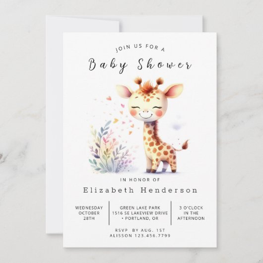 Modern Online Giraffe Baby shower Kaart (Voorkant)