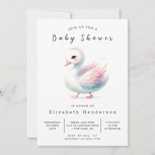 Modern Online Swan Baby shower Kaart (Voorkant)