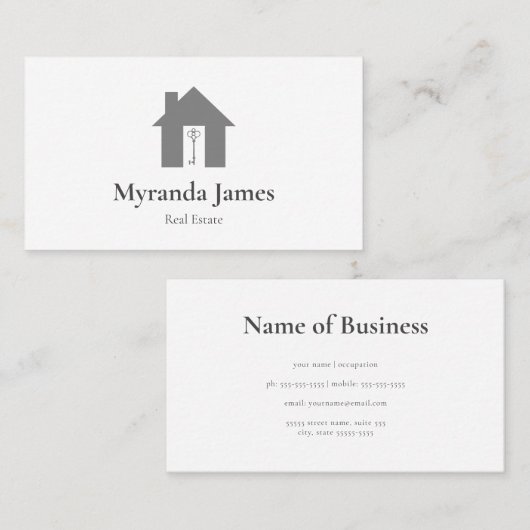 Modern onroerend goed eenvoudige grijze huis makel visitekaartje (Voorkant / Achterkant)