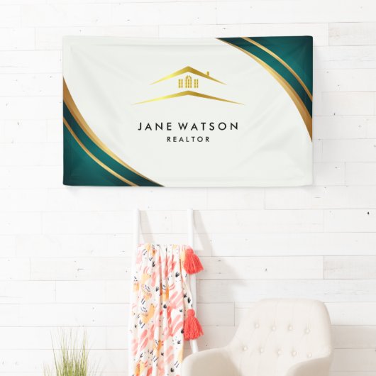 Modern Onroerend Goed Groen & Goud Spandoek (Insitu)