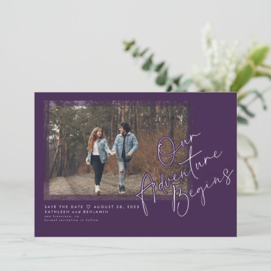 Modern Ons Avontuur Begint De Datumfoto Opslaan Save The Date (Staand voorkant)