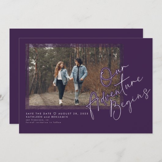 Modern Ons Avontuur Begint De Datumfoto Opslaan Save The Date (Voorkant / Achterkant)