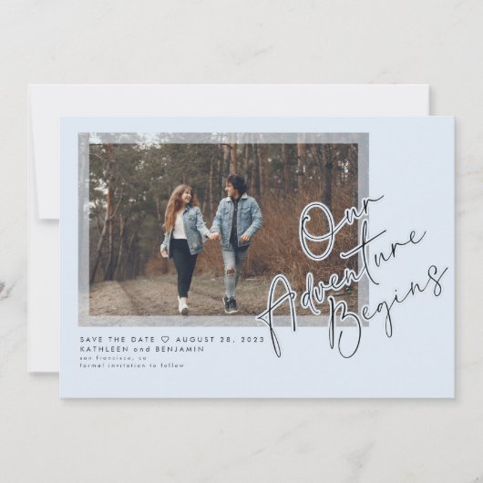 Modern Ons Avontuur Begint De Datumfoto Opslaan Save The Date (Voorkant)
