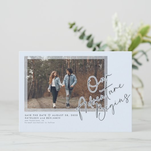 Modern Ons Avontuur Begint De Datumfoto Opslaan Save The Date (Staand voorkant)