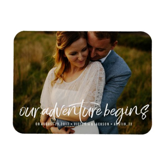 Modern Ons Avontuur Save the Date Photo bruiloft Magneet (Horizontaal)