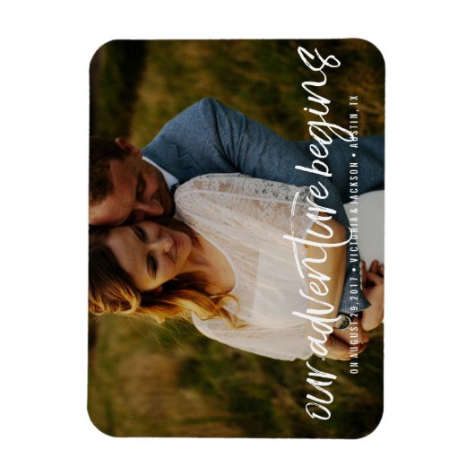 Modern Ons Avontuur Save the Date Photo bruiloft Magneet (Verticaal)