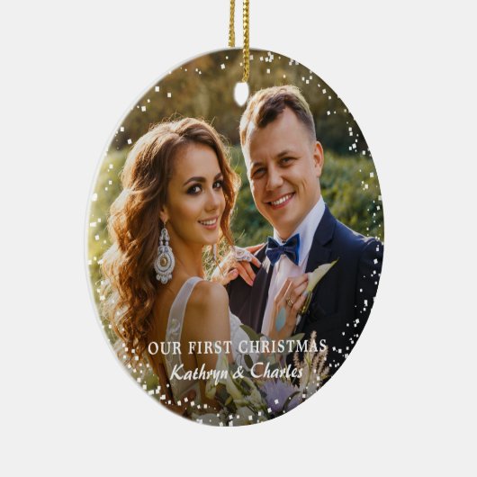 Modern ons eerste kerstfeest als de heer en mevrou keramisch ornament (Rechts)