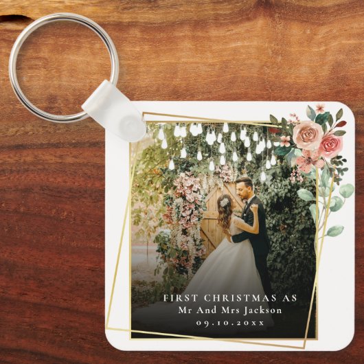 Modern ons eerste kerstfeest als de heer en mevrou sleutelhanger (Voorkant)