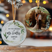 Modern ons eerste kerstfeest als Mr & Mrs Foto Keramisch Ornament