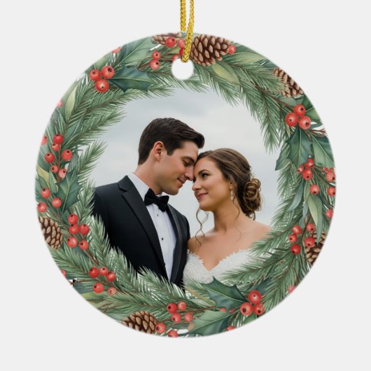 Modern ons eerste kerstfeest als Mr & Mrs Foto Keramisch Ornament (Voorkant)