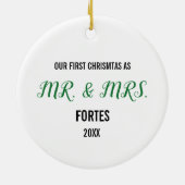 Modern ons eerste kerstfeest als Mr & Mrs Foto Keramisch Ornament (Achterkant)