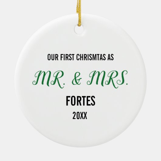 Modern ons eerste kerstfeest als Mr & Mrs Foto Keramisch Ornament (Achterkant)
