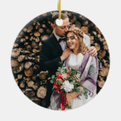 Modern ons eerste kerstfeest als Mr & Mrs Foto Keramisch Ornament (Achterkant)