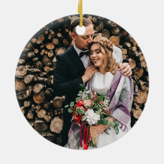 Modern ons eerste kerstfeest als Mr & Mrs Foto Keramisch Ornament (Achterkant)