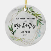 Modern ons eerste kerstfeest als Mr & Mrs Foto Keramisch Ornament (Voorkant)