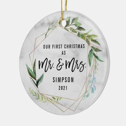 Modern ons eerste kerstfeest als Mr & Mrs Foto Keramisch Ornament (Links)