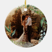 Modern ons eerste kerstfeest als Mr & Mrs Foto Keramisch Ornament (Achterkant)