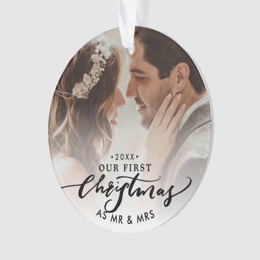 Modern 'Ons eerste kerstfeest als Mr & Mrs' Foto Ornament (voorkant)