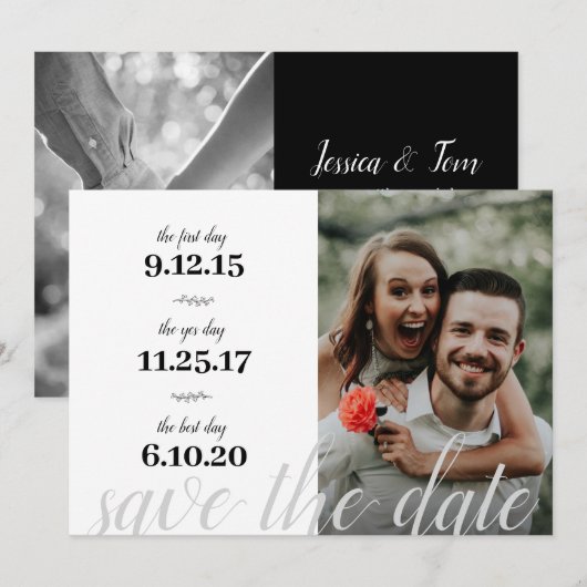 Modern | Ons verhaal | Favoriete data | 2 Foto Save The Date (Voorkant / Achterkant)