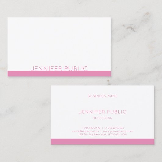 Modern ontwerp Elegant Roze Wit Trendy Plain Visitekaartje (Voorkant / Achterkant)