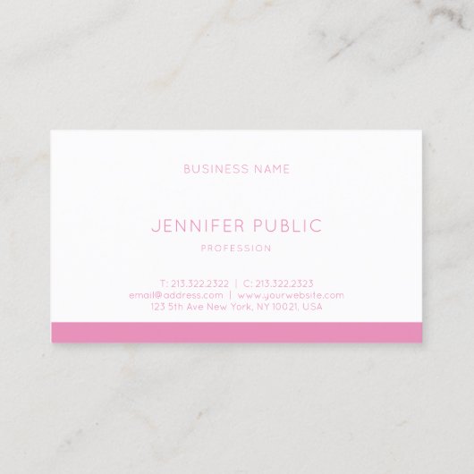 Modern ontwerp Elegant Roze Wit Trendy Plain Visitekaartje (Achterkant)
