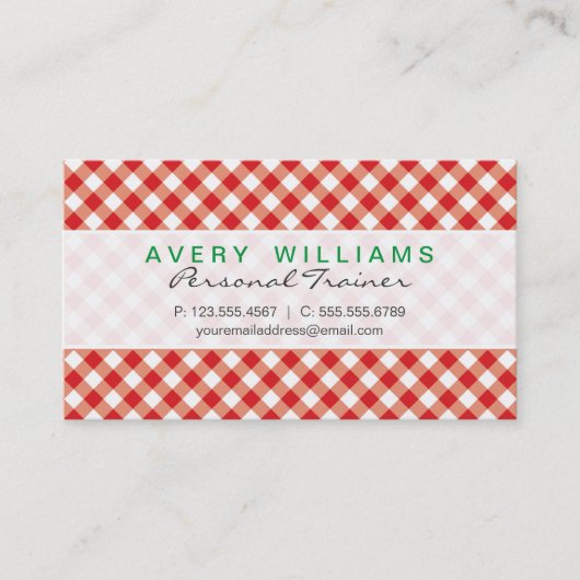 Modern ontwerp, groen, rood en wit Country Gingham Visitekaartje (Voorkant)