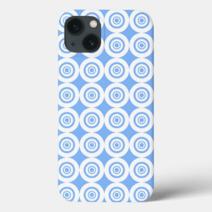 Modern ontwerp lichtblauw witte cirkels patroon iPhone 13 hoesje