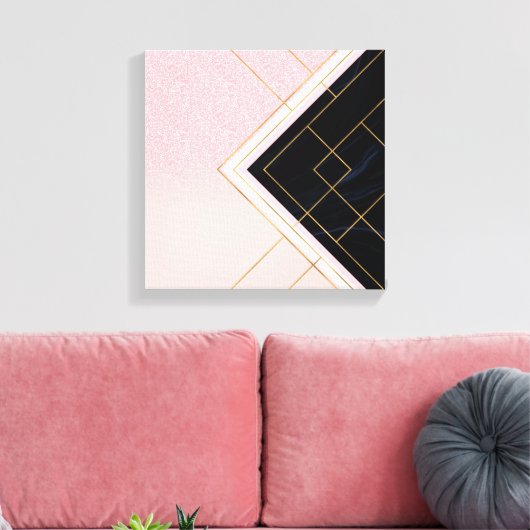 Modern ontwerp voor geometrische roze goudlijnen canvas afdruk (Insitu (Woonkamer))